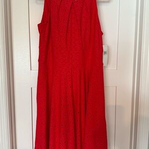 Chic Red Eyelet Midi Dress
